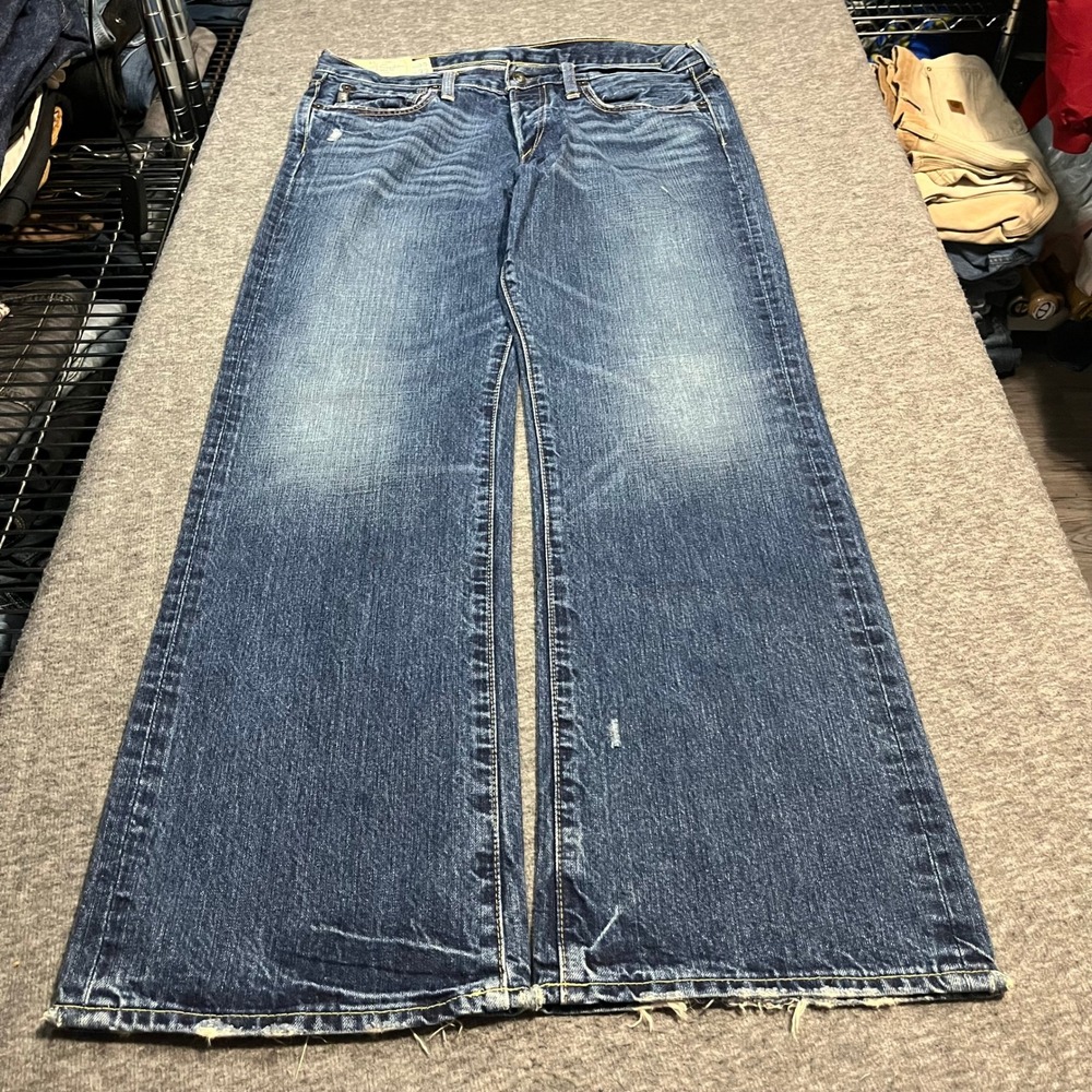 Abercrombie & Fitch Mens Wide Leg Relaxed Fit Distressed Blue Jeans 33x32 - Picture 5 of 5